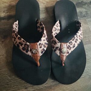 Tommy Hilfiger Leopard Print Sandals with Black Sole
